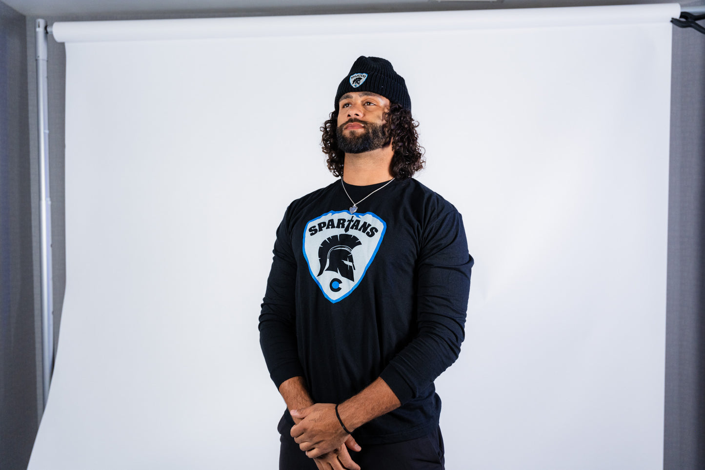 Spartans Shield Long Sleeve black T-shirt, soft cotton/poly blend (67400)