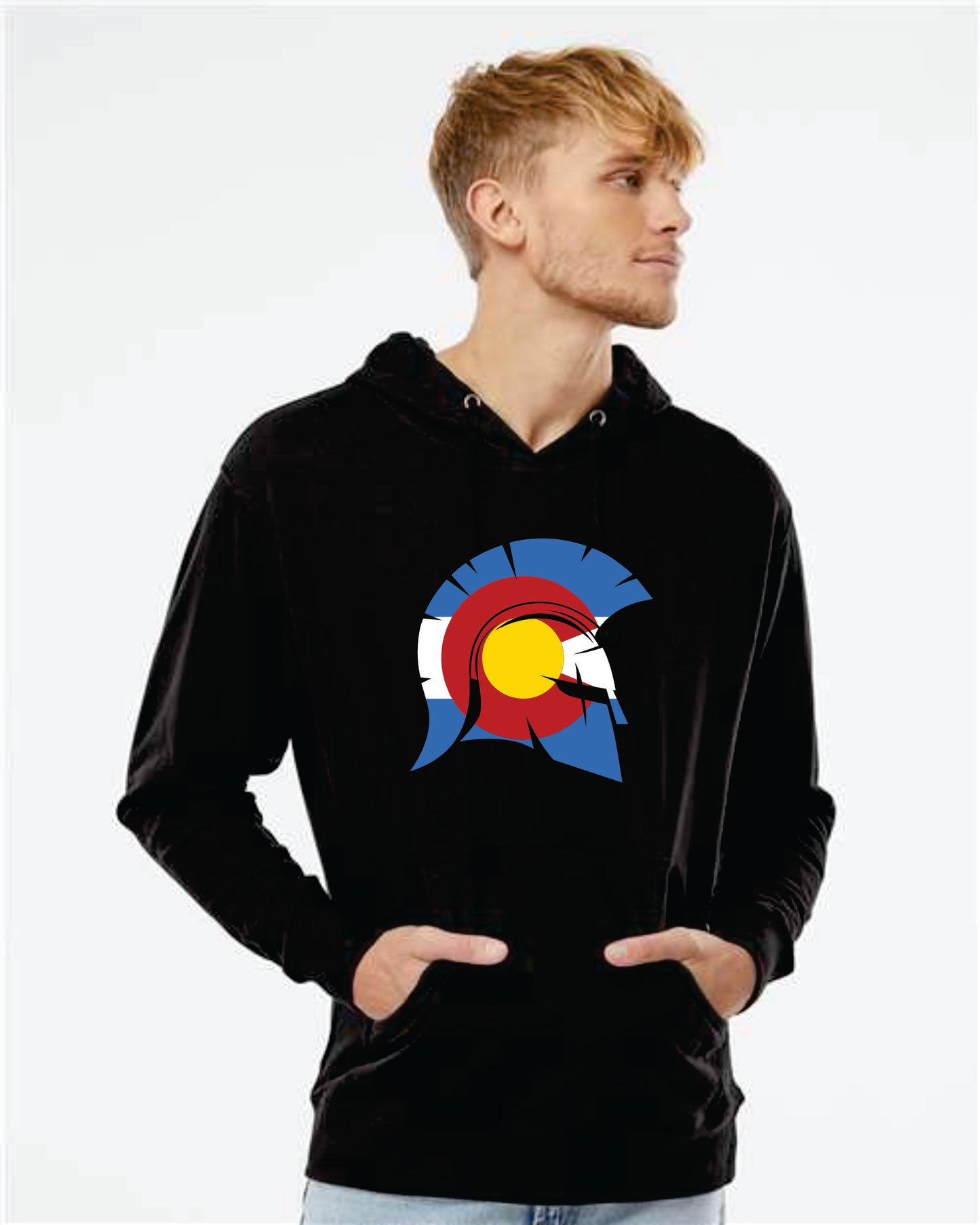 Spartan Head in Colorado Flag Hoodie Midweight cotton/poly blend (SS4500/SS4001Y)