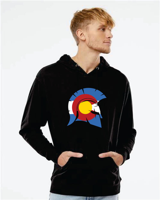 Spartan Head in Colorado Flag Hoodie Midweight cotton/poly blend (SS4500/SS4001Y)