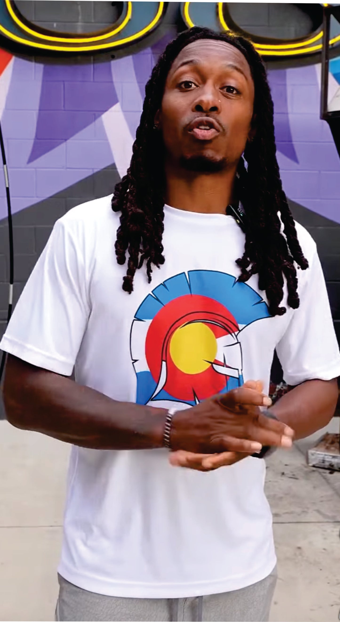 Spartan Head in Colorado Flag Logo Short Sleeve WHITE T-shirt, 100% polyester (ST350)